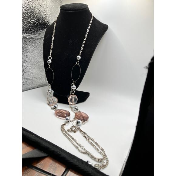 Long Silver-Tone & Lavender Large Beaded 32.25" Necklace! - Picture 10 of 10